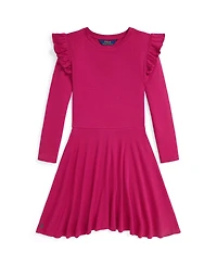 Polo Ralph Lauren Girls 7-16 Long Sleeves Ruffled Ribbed Dress