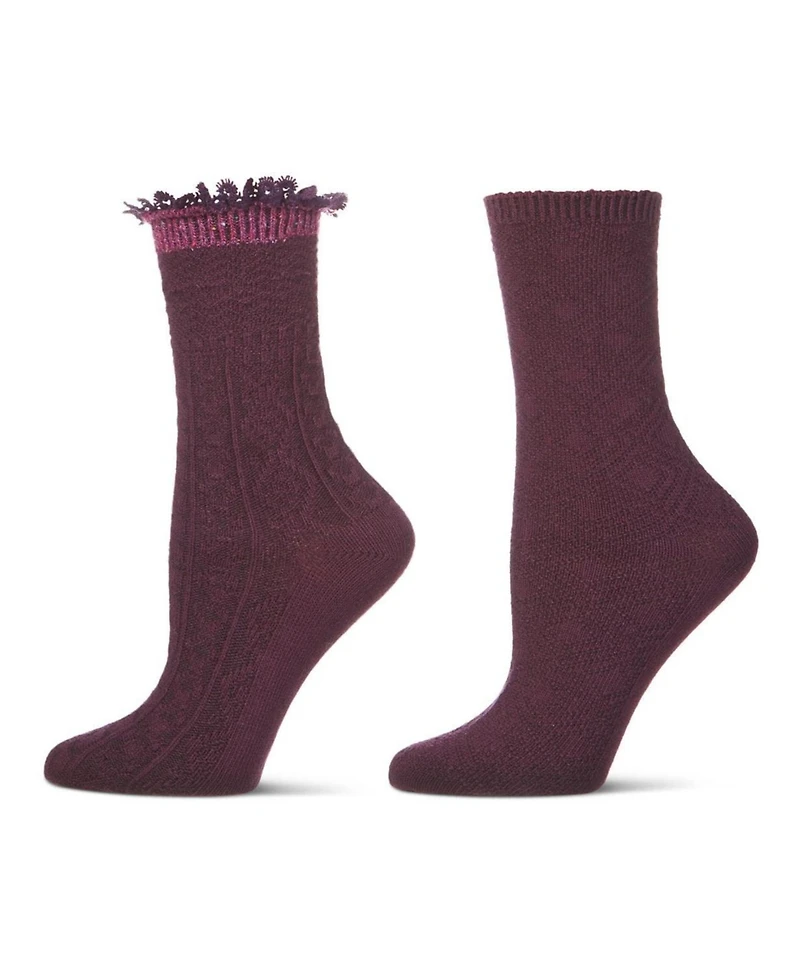 MeMoi Women's 2 Pair Combed Cotton-Rich Crew Socks
