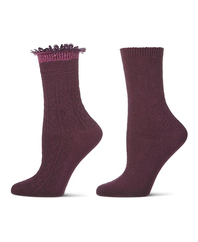 MeMoi Women's 2 Pair Combed Cotton-Rich Crew Socks