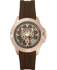 Plein Sport Mens Touchdown 3 Hand Date Quartz Brown Silicone Strap 44MM