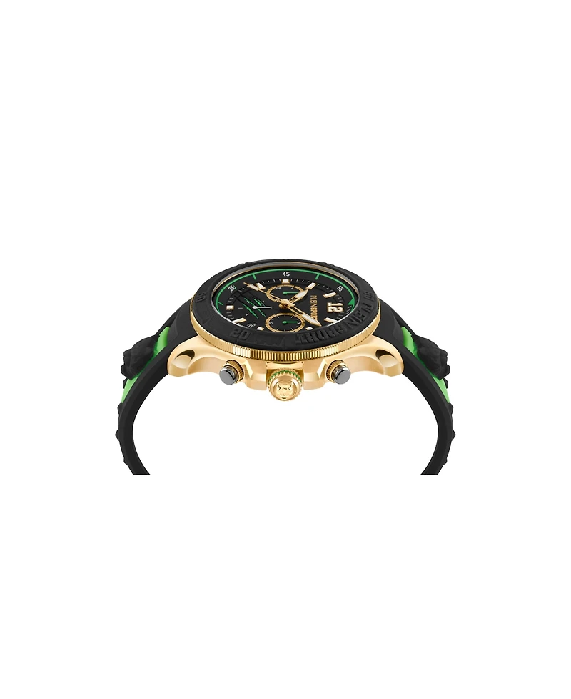 Plein Sport Mens Warrior Tech Chronograph Date Quartz Green Silicone Strap 47.5MM