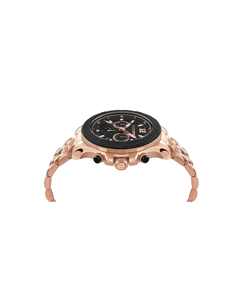Plein Sport Mens Warrior Tech Chronograph Date Quartz Ip Rose Gold Bracelet 47.5mm