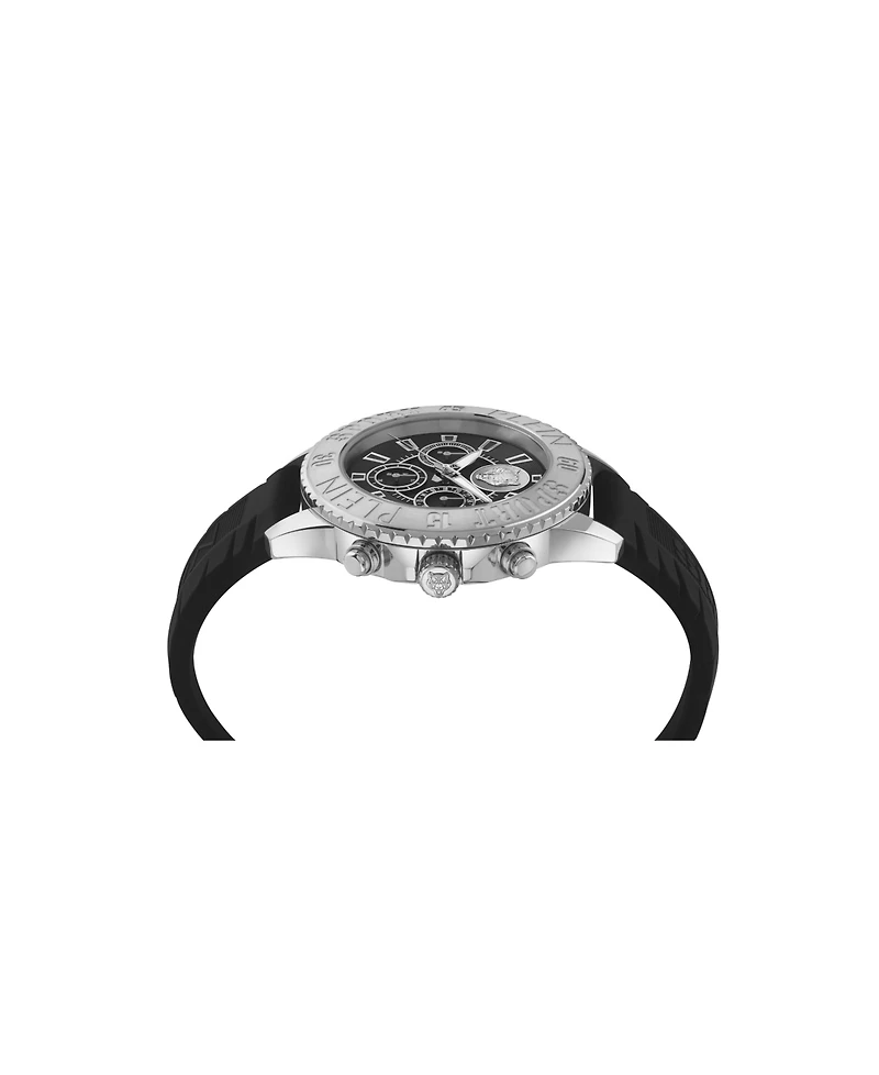 Plein Sport Mens Glam Chronograph Quartz Black Silicone Strap 44MM