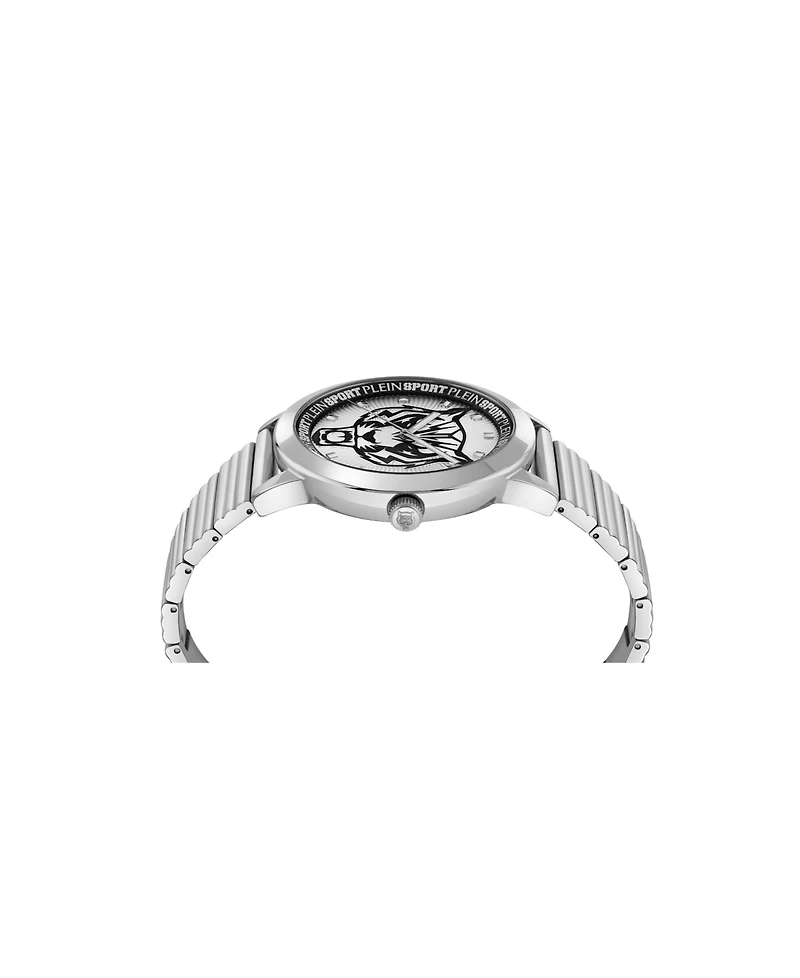 Plein Sport Mens Iron Tiger 3 Hand Quartz Stainless Steel Bracelet 44MM