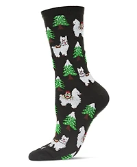 MeMoi Women's Llama Trees Christmas Crew Socks