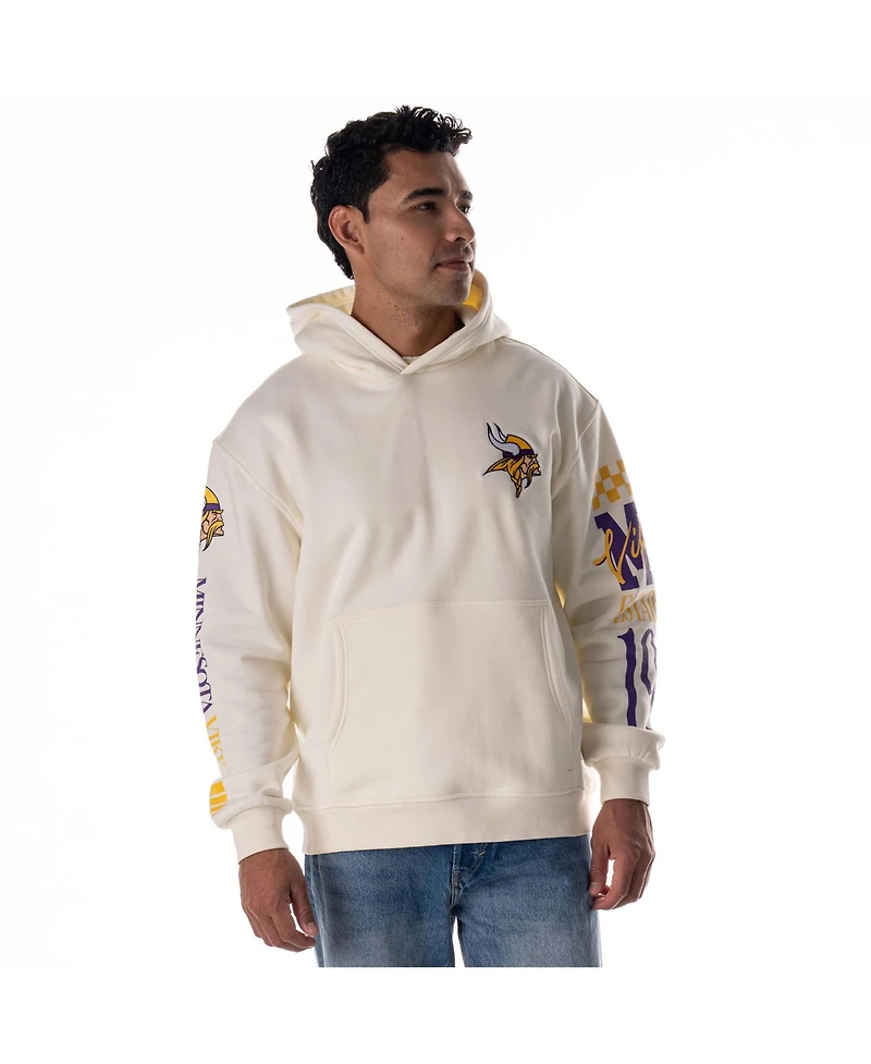 The Wild Collective Men's and Women's Cream Minnesota Vikings Stacked Graphic Sleeve Fleece Hoodie