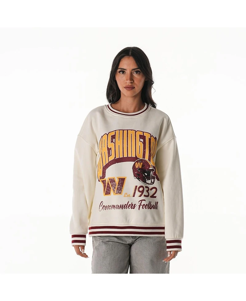 The Wild Collective Women's Cream Washington Commanders Oversized Vintage French Terry Sweatshirt