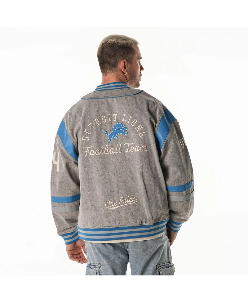 The Wild Collective Men's and Women's Gray Detroit Lions Oversized Retro Full-Zip Jacket