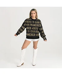 Gameday Couture Women's Black San Francisco 49ers Relaxed Drop Shoulder Hype Era Rhinestone Text Sweatshirt