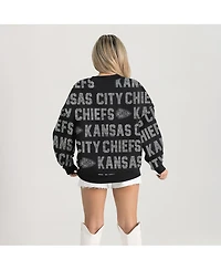 Gameday Couture Women's Black Kansas City Chiefs Relaxed Drop Shoulder Hype Era Rhinestone Text Sweatshirt