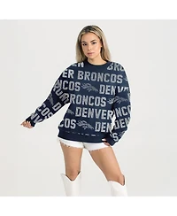 Gameday Couture Women's Navy Denver Broncos Relaxed Drop Shoulder Hype Era Rhinestone Text Sweatshirt