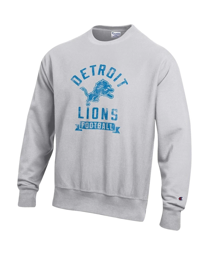 Champion Men's Heather Gray Detroit Lions Reverse Weave Fleece Pullover Sweatshirt