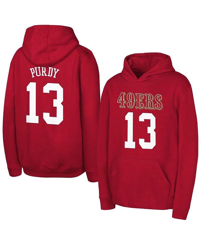 Outerstuff Big Boys and Girls Brock Purdy Scarlet San Francisco 49ers Mainliner Player Name Number Hoodie