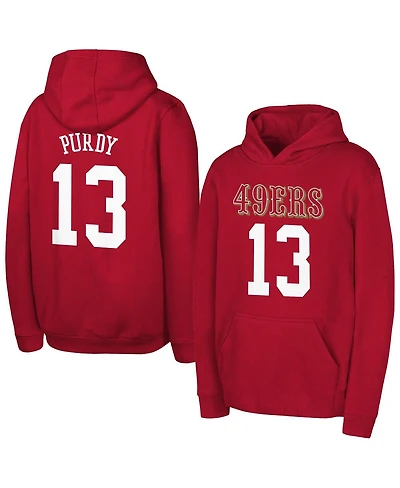 Outerstuff Big Boys and Girls Brock Purdy Scarlet San Francisco 49ers Mainliner Player Name Number Hoodie