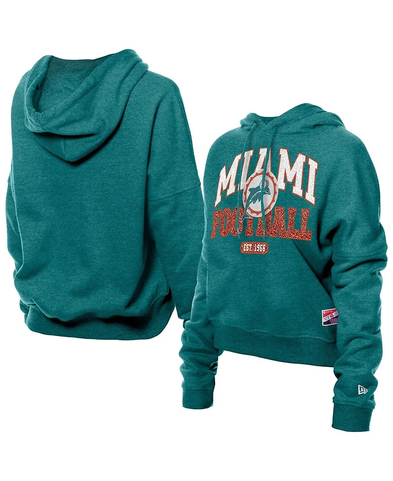 New Era Women's Aqua Miami Dolphins Throwback Boxy Hoodie Sweatshirt
