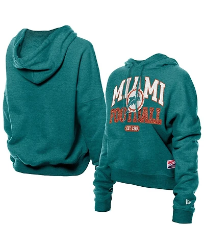New Era Women's Aqua Miami Dolphins Throwback Boxy Hoodie Sweatshirt