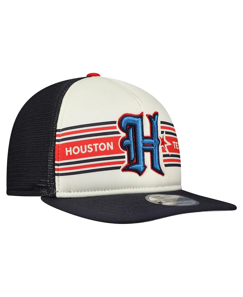 New Era Men's Cream/Navy Houston Texans Banner A-Frame 9FIFTY Trucker Snapback Hat