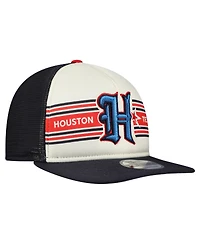 New Era Men's Cream/Navy Houston Texans Banner A-Frame 9FIFTY Trucker Snapback Hat