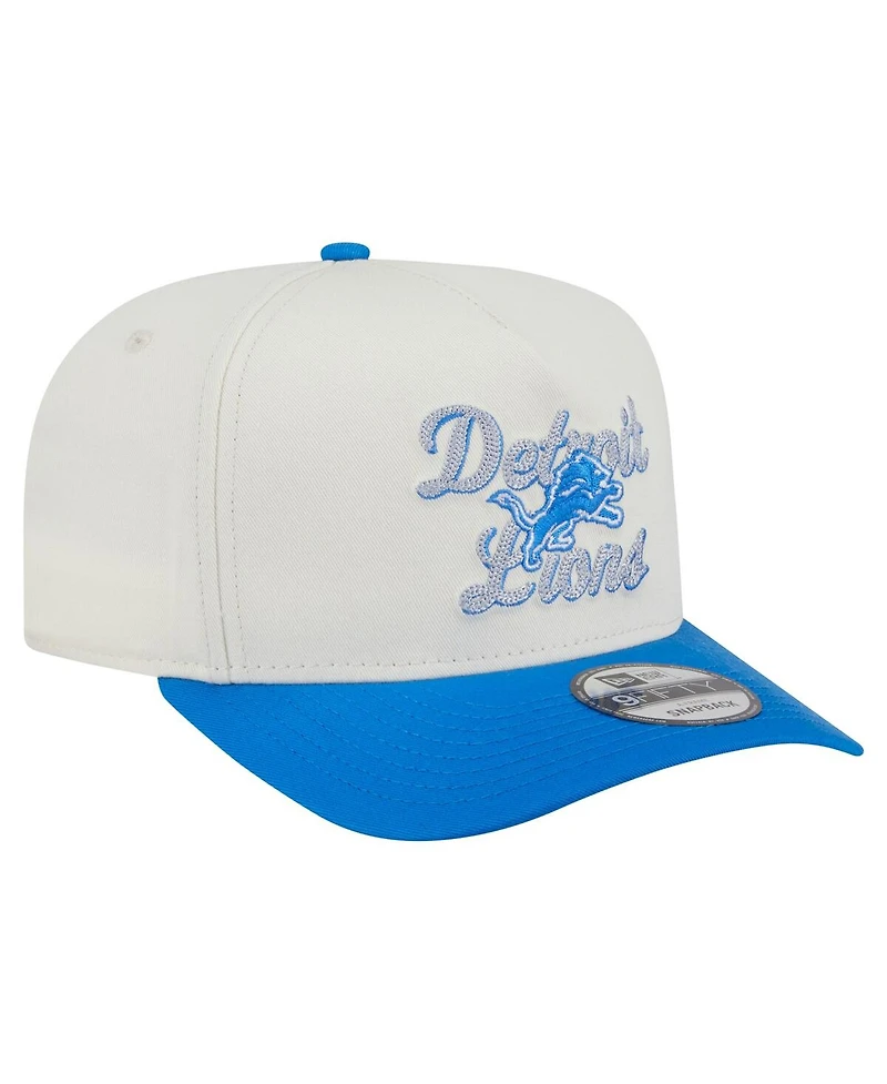 New Era Men's Cream/Blue Detroit Lions Chainstitch A-Frame 9FIFTY Adjustable Hat