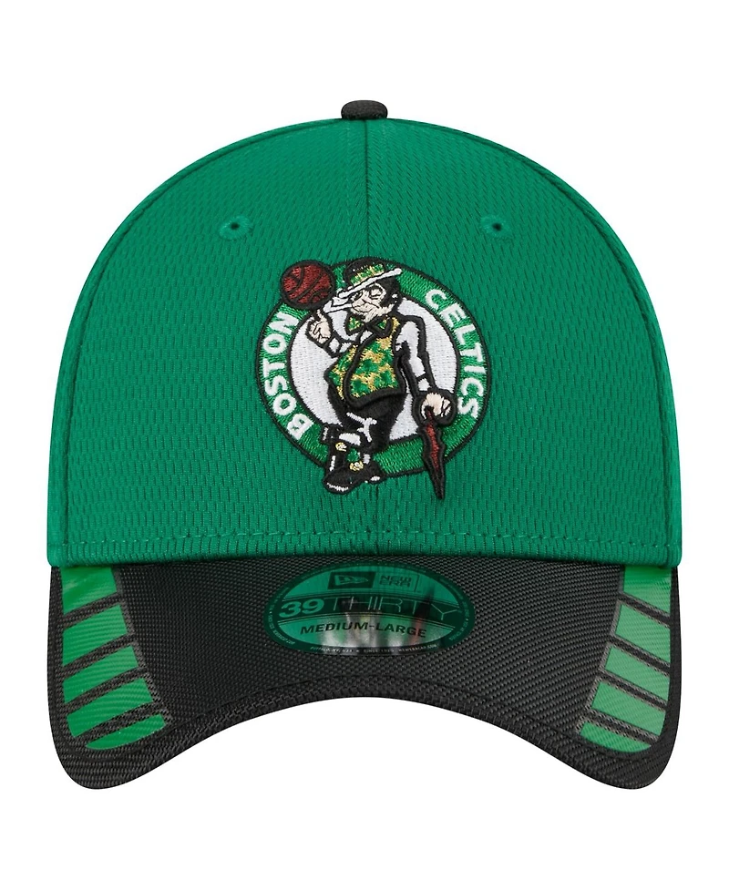 New Era Men's Kelly Green/Black Boston Celtics Visor Hit 39THIRTY Flex Hat
