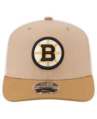 New Era Men's Tan/Light Brown Boston Bruins Two-Tone Trucker 9SEVENTY Stretch Snap Adjustable Hat