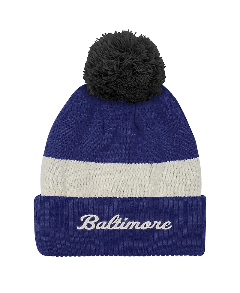 Outerstuff Big Boys and Girls Purple Baltimore Ravens Modern Fan Cuffed with Pom Knit Hat