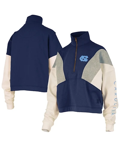 Pressbox Women's Navy North Carolina Tar Heels Ferrara Color Block Quarter-Zip Sweatshirt