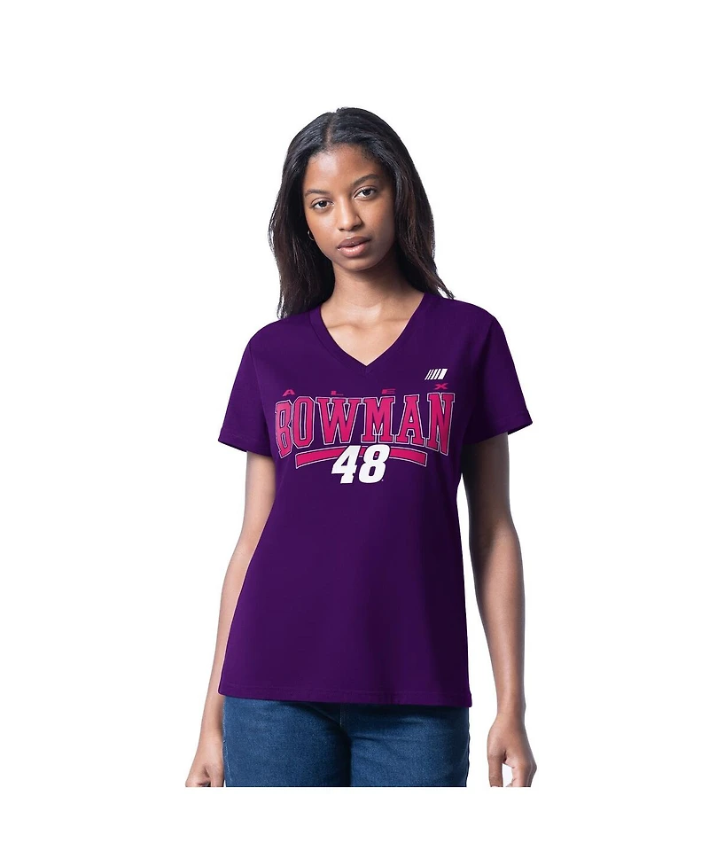 G-iii 4Her by Carl Banks Women's Purple Alex Bowman Cheer Dance V-Neck T-Shirt