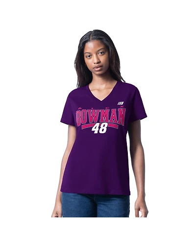 G-iii 4Her by Carl Banks Women's Purple Alex Bowman Cheer Dance V-Neck T-Shirt