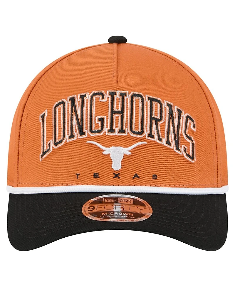 New Era Men's Texas Orange/Black Texas Longhorns Arch Two-Tone Rope 9FORTY A-Frame M-Crown Adjustable Hat