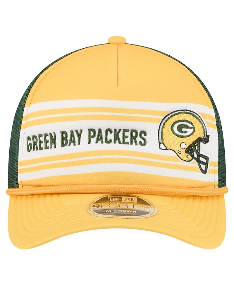 New Era Men's Gold Green Bay Packers Linear A-Frame 9FORTY Adjustable Hat
