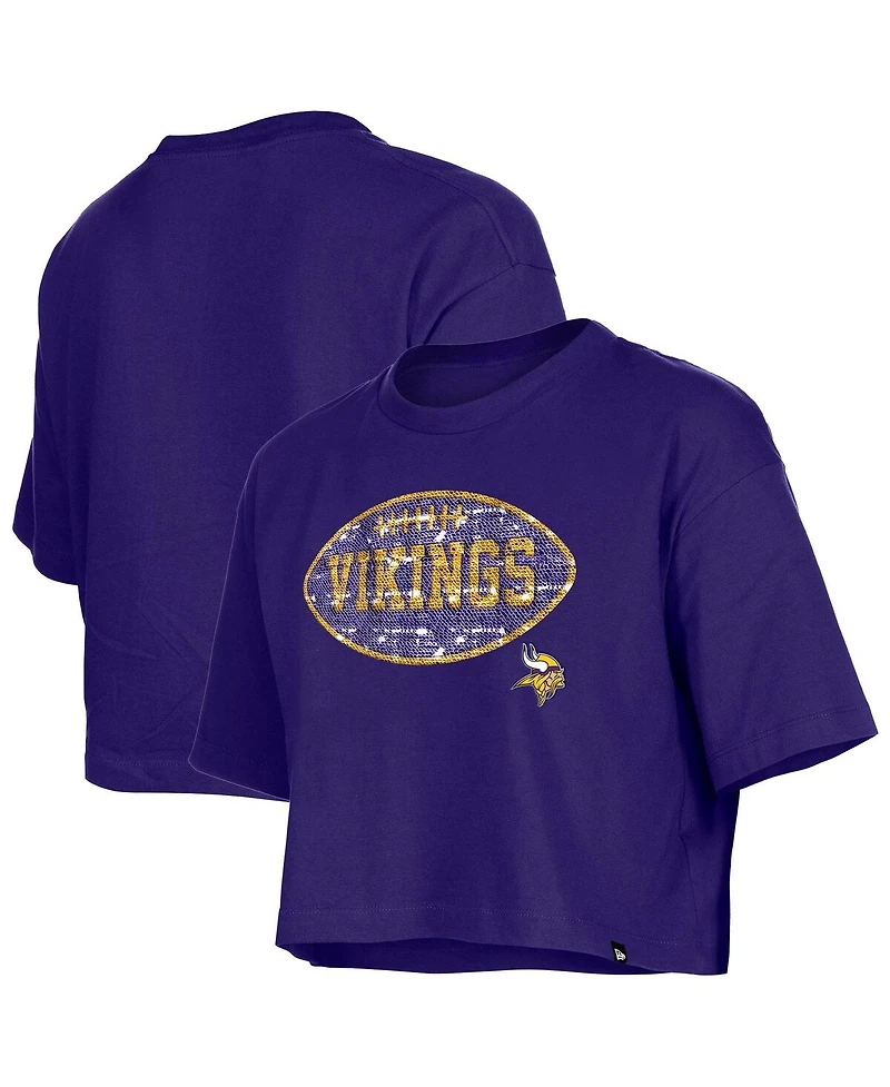 New Era Girl's Purple Minnesota Vikings Flip Sequin Boxy T-Shirt