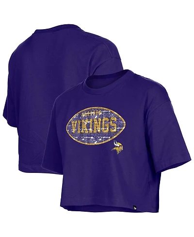New Era Girl's Purple Minnesota Vikings Flip Sequin Boxy T-Shirt