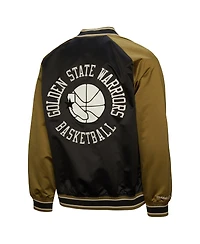 Mitchell & Ness Men's Olive/Black Golden State Warriors Clutch Satin Raglan Full-Snap Jacket