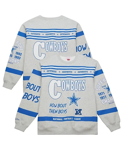 Mitchell & Ness Men's Heather Gray Dallas Cowboys All Over Print Retro Fleece Sweatshirt