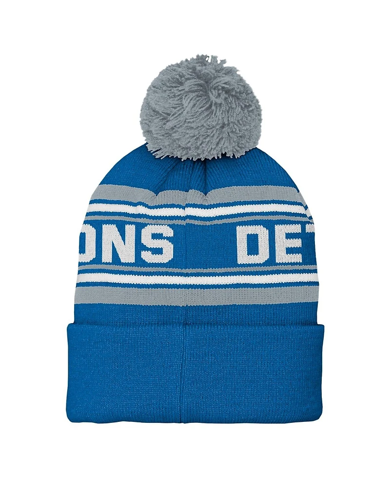 Outerstuff Preschool Blue Detroit Lions Jacquard Cuffed with Pom Knit Hat