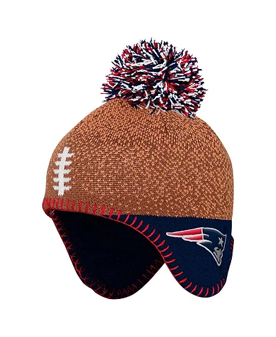 Outerstuff Baby Boys and Girls Brown New England Patriots Football Head Knit with Pom Hat