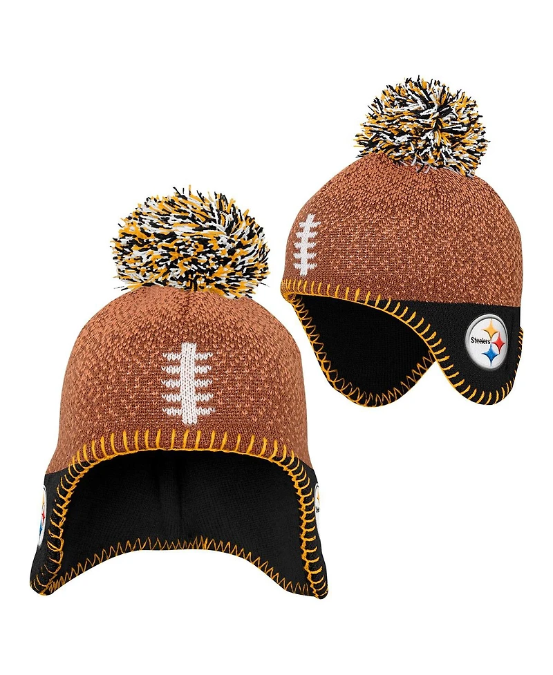 Outerstuff Preschool Brown Pittsburgh Steelers Football Head with Pom Knit Hat