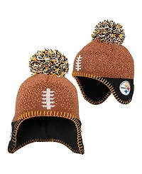 Outerstuff Preschool Brown Pittsburgh Steelers Football Head with Pom Knit Hat