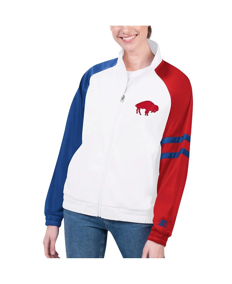 Starter Women's White Buffalo Bills Curve Ball Raglan Full-Zip Track Jacket