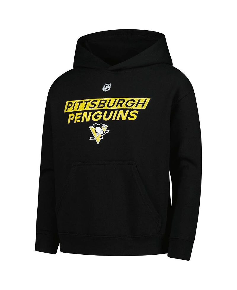 Outerstuff Big Boys and Girls Black Pittsburgh Penguins Authentic Pro Wordmark Fleece Pullover Hoodie