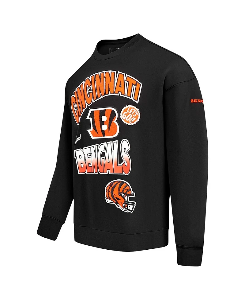 Pro Standard Men's Black Cincinnati Bengals Turn It Up Drop Shoulder Pullover Sweatshirt