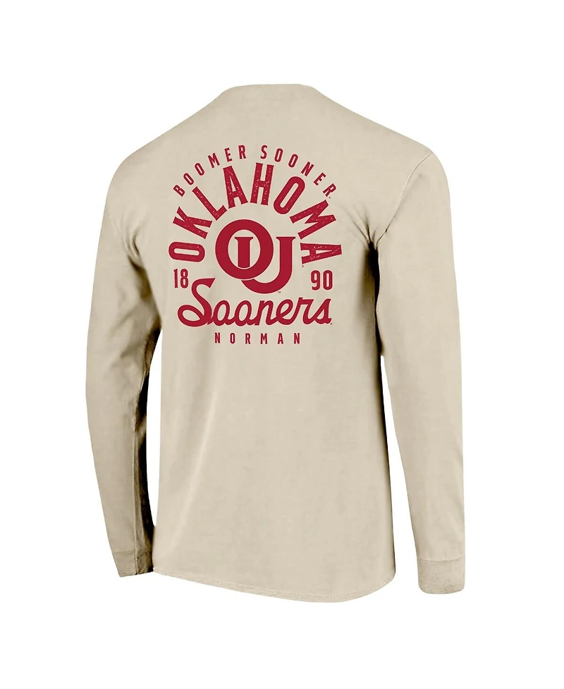 Image One Men's Natural Oklahoma Sooners Comfort Colors Mascot Overlay Long Sleeve T-Shirt