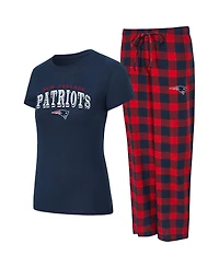 Concepts Sport Women's 2-Piece Navy/Red New England Patriots Avondale T-Shirt and Pants Flannel Pj Set