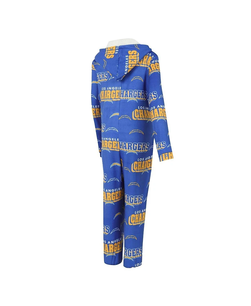 Concepts Sport Women's Powder Blue Los Angeles Chargers Roadway Allover Print Microfleece Full-Zip Union Suit