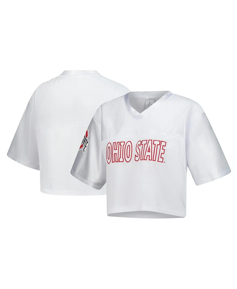 ZooZatz Women's White Ohio State Buckeyes Mesh Cropped V-Neck T-Shirt