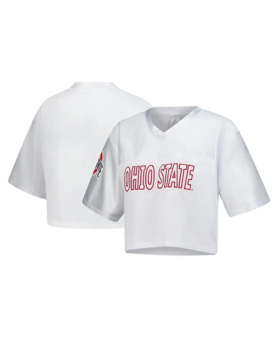 ZooZatz Women's White Ohio State Buckeyes Mesh Cropped V-Neck T-Shirt