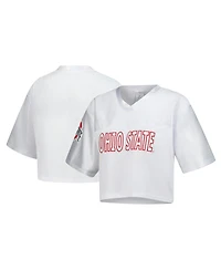 ZooZatz Women's White Ohio State Buckeyes Mesh Cropped V-Neck T-Shirt