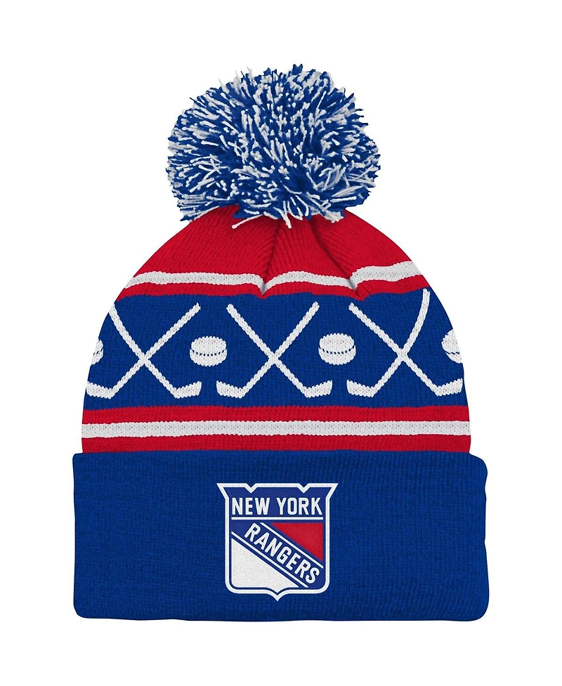 Outerstuff Baby Boys and Girls Blue New York Rangers Face-Off Cuffed with Pom Knit Hat