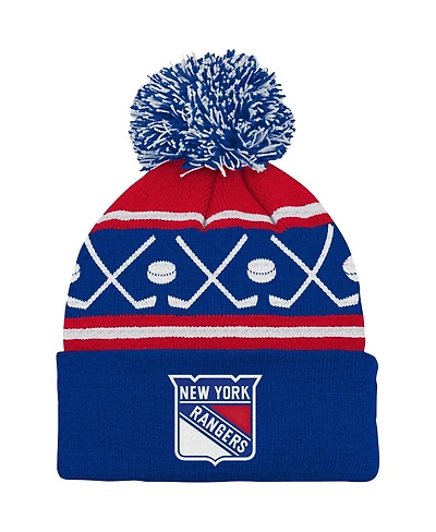 Outerstuff Baby Boys and Girls Blue New York Rangers Face-Off Cuffed with Pom Knit Hat